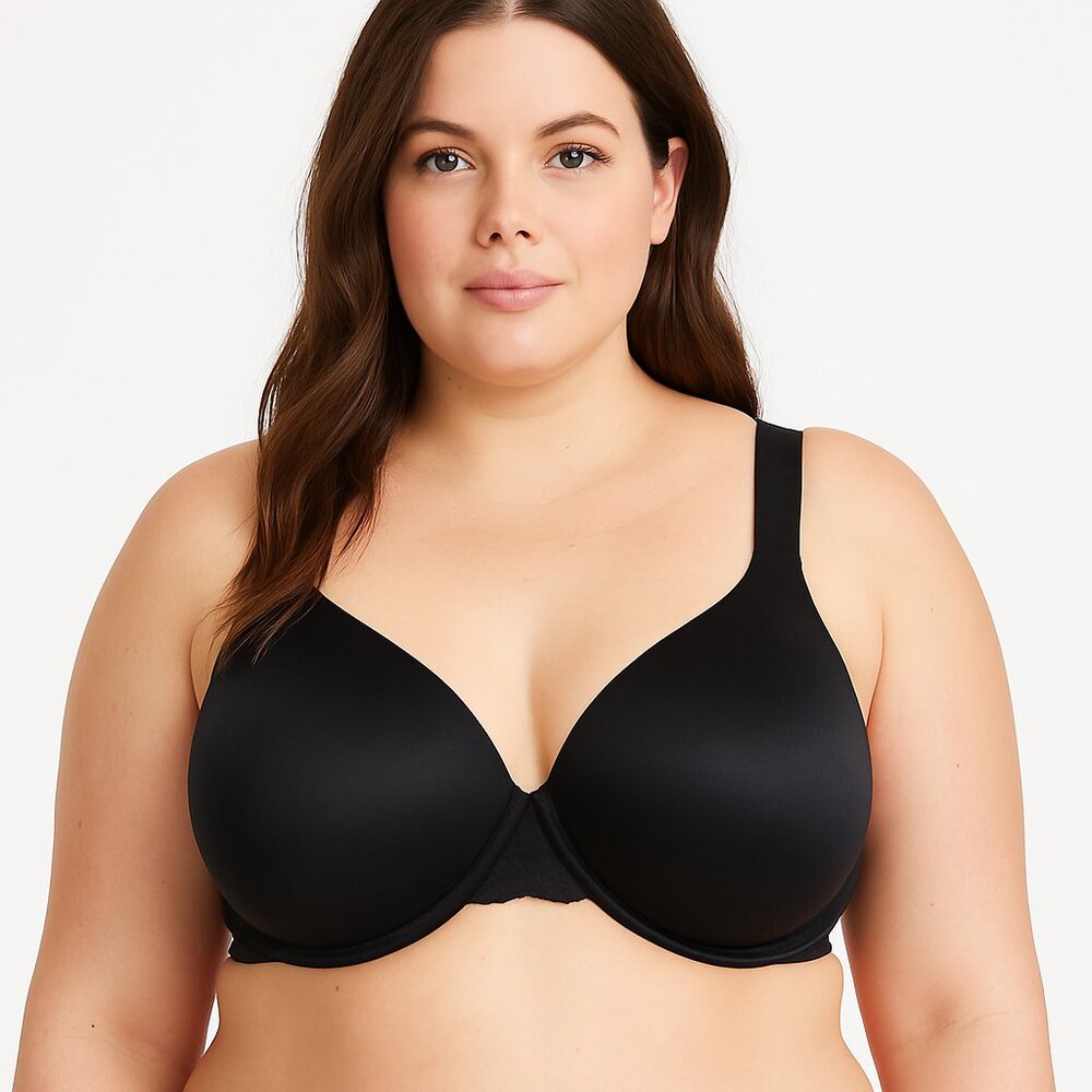 Cacique Lane Bryant Womens Bra Smooth Satin Full Coverage with Lace 42F Black